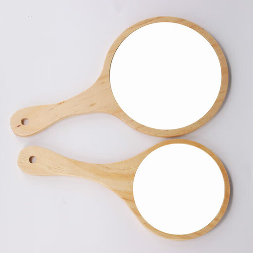 HD handle makeup mirror hand-held beauty salon tattoo retro portable wooden handle mirror portable small large coffee color