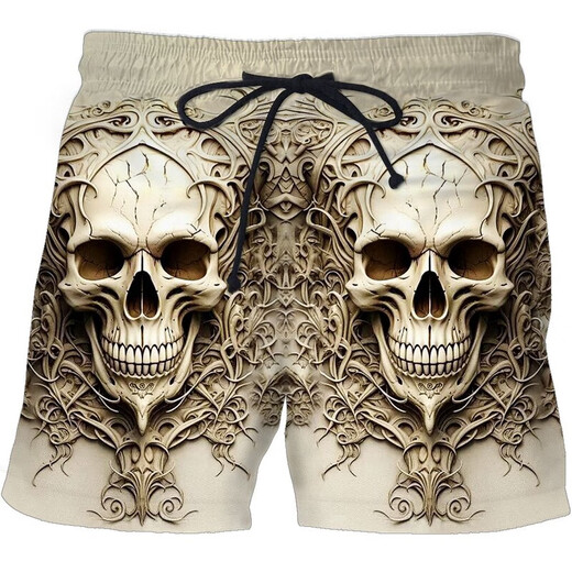 2024 summer casual shorts, personalized trendy skull 3D digital print, men's casual shorts STK1381 S 80-90Jin [Jin equals 0.5 kg]