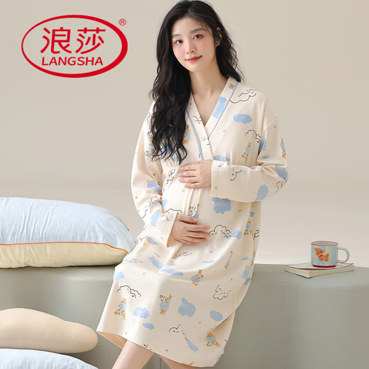 Langsha (Langsha) Sweet Nightgown con algodón de algodón de algodón de algodón de algodón y otoño estilo para mujeres para mujeres embarazadas para dar a luz y alimento ropa de confinamiento para camisones que amamantan pueden salir 13062 M mujeres (recomendadas 80-100 Jin [Jin equivale a 0.5 kg])
