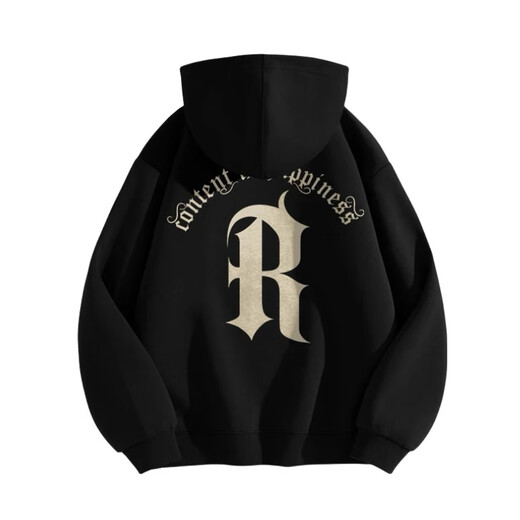 American large retro font long-sleeved hooded pullover sweatshirt black/velvet XL