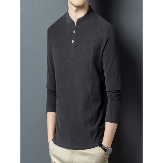 ISI Xialuo light luxury brand men's clothing 2025 autumn and winter double-sided German velvet bottoming shirt men's Henry collar versatile long-sleeved sweatshirt black M 165 suitable for 90-115 Jin Jin equals 0.5 kg