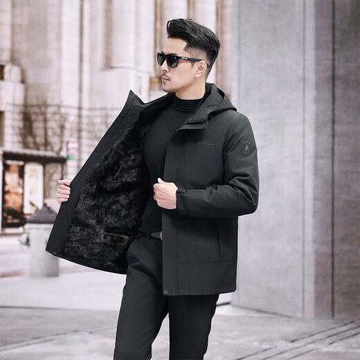 Western Camel (VANCAMEL) Haining Paike Men's Winter 2025 New Mink Liner Detachable Fox Fur Integrated Fur Jacket Vertical Pocket Black + Fox Fur Liner 2XL (135-150Jin Jin is equal to 0.5 kg)