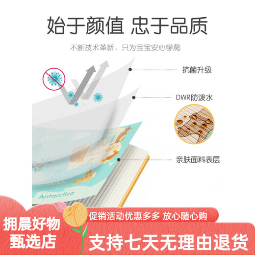 VPAW儿童爬行垫布面爬爬垫加厚家用婴儿宝宝垫客厅XPE地垫游戏垫 世界 世界动物地图 180*144*2cm厚3