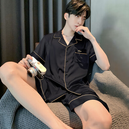 雅鹿睡衣男夏季夏天薄款冰丝短袖青少年可外穿男士2025新款家居服套装 12532【云朵棉绉布款】 L (建议身高170左右，体重100-
