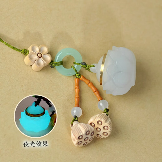 Luminous sachet lotus car hanging keychain mobile phone chain pendant jewelry can be placed with fragrant balls hollow retro pendant [Lightness] Good Luck Lotus-Ruyi No Specifications