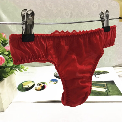 
Japanese men's bow womb womb tress drag sexy thong men's new style smooth face ray lace underwear black M suitable for 1.8-2.0 feet