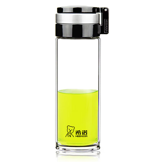 Copa de vidrio de Heenoor Copa de té de un solo capa espesada Anillo de elevación portátil Outdoor Al aire libre Caca de agua Copa de agua Modelo de contador 695 ml, cubierta de taza de cuerda negra, cepillo de taza 6076