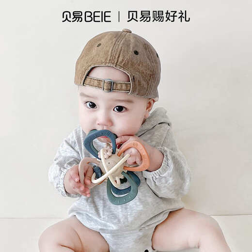 Beiyi baby teether, molar and chewing gum baby toy, Manhattan hand ball, can be chewed and grasped for training, Manhattan ball - gray color, rotatable