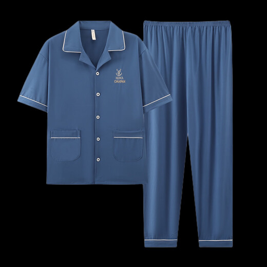 Kuzhang (Kuzhang) Pyjama masculin Pantalon à manches courtes Coton pur Coton Les vêtements de maison minces peuvent être portés à l'extérieur avec un costume décontracté de plus grande taille G3884 pantalon à manches bleues L recommandé 100-120 Jin [Jin est égal à 0,5 kg]