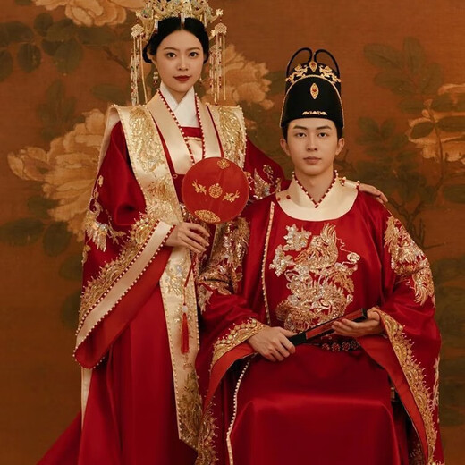 Vnxifm Ming Dynasty Wedding Clothes Large Size Xiuhe Clothes Wedding Clothes Couple Wedding Clothes Wedding Dresses Toasting Clothes Ancient Style Han Clothes Fengguan Xiapei N-352 Women's One Size