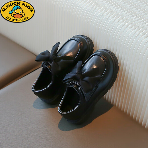 G.duck girls and children's small leather shoes 2026 spring and autumn new style princess girls' single shoes black soft sole loafers with bows off-white EUR36 31 inner length 19CM