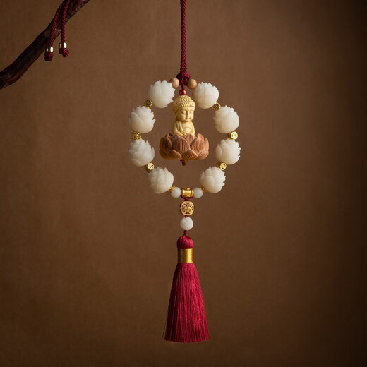 Clcey Bodhi Lotus Komplett Baby Buddha Auto Anhänger kreativer Rückspiegel hängende handgewebte exquisite Autoanhänger acht Schatz Lotus Baby Buddha verheißungsvolles Gold Gold