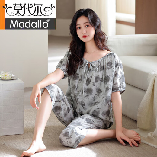 Pajamas modales de verano Mujeres tejidas algodón puro delgada Pantalones de manga corta de manga corta Gran tamaño Summer Madre Ropa para algodón LZ6218 L Recomendado 105-120Jin [Jin iguala 0.5 kg]