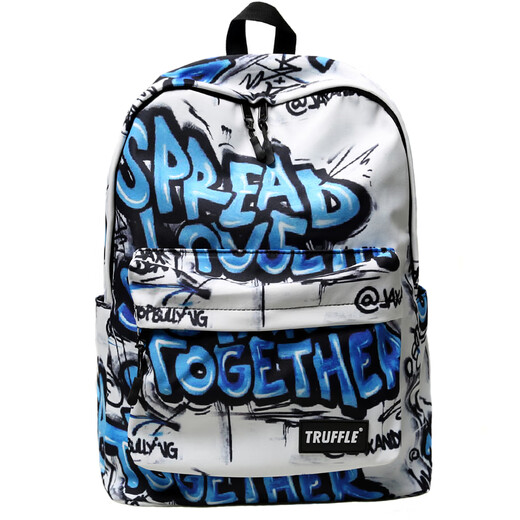 TRUFFLE cool and beautiful graffiti backpack male middle school student high school school bag female hip-hop fashion trend backpack junior high school student TRUFFLE black burst white