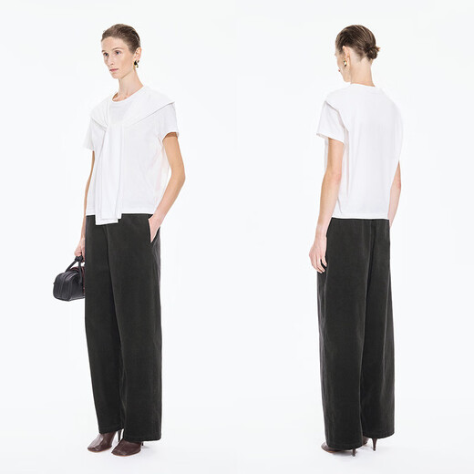 JNBY/Jiangnan Buyi [Same Model in Shopping Mall] 25 Autumn New Product Casual Pants Women Corduroy Wide Leg Pants 5P9E12190 001/Black S