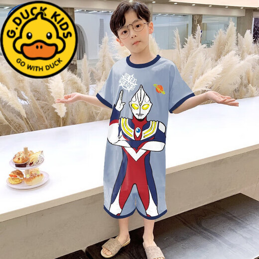 G.DUCKKIDS children's one-piece pajamas boys autumn winter summer long-sleeved boys cartoon Ultraman baby boy one-piece anti-kick sleeping bag large Ultraman long-sleeved size 10 recommended height 105-115cm 4-5 years old