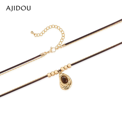AJIDOU Ajidou Necklace Maillard Style Fashion Sparkling Double Chain Tiger Eye Stone Long Neck Sweater Chain as a Gift for Your Girlfriend on Chinese Valentine's Day