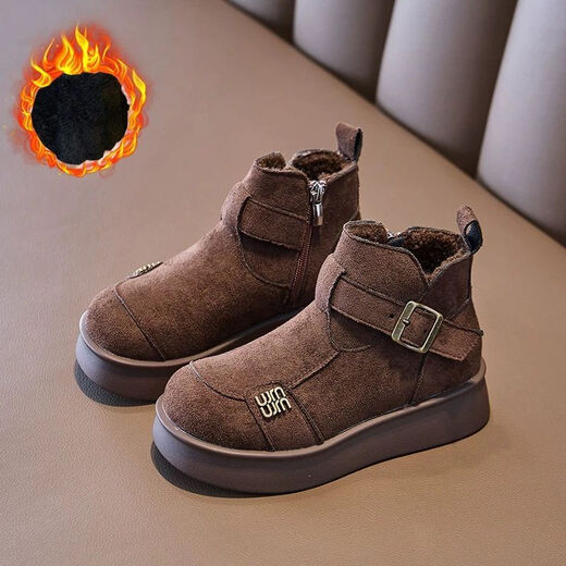 Children's velvet boots and short boots 2025 new autumn and winter girls' middle and older children's Martin trendy British Birkenstock cotton shoes coffee color* flagship version factory craftsmanship 34 yards inner length 20.7CM