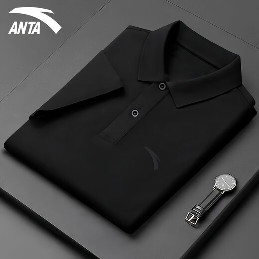 
Anta short-sleeved men's POLO shirt summer new men's T-shirt ice silk breathable sports clothes black top high-end men's clothing Obsidian black XL