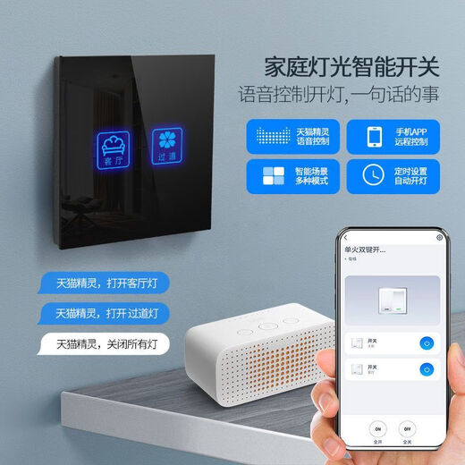 Smart switch Tmall genie lamp home control panel touch screen mobile phone remote control voice 2 on black L1 smart switch