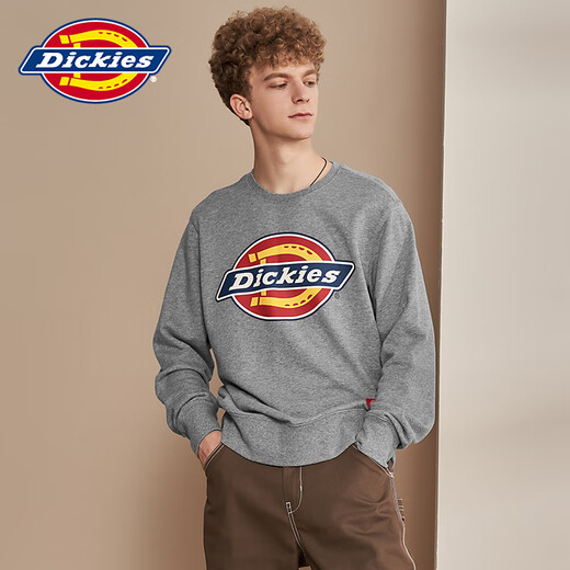 Dickies圆领卫衣LOGO印花情侣四季款全棉毛圈布圆领套头上衣7059 黑色12596 炫彩镭射大logo-男女 XS
