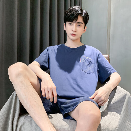 CarsemKeitn夏季男士短袖睡衣薄款棉质休闲加大码青少年家居服男宽松套装夏天 D9928 XL 男XL