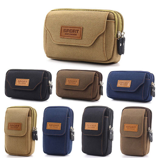 Canvas mobile phone men's belt mobile phone bag hanging bag multi-functional mobile phone case belt men's coin purse random color Q running arm bag - vertical two layers 6 points 2