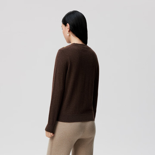 Pipi Dog's 25th Autumn and Winter New Style Round Neck Contrast Color Jacquard Knitted Sweater Shoulder Bottoming 100% Cashmere Sweater Women A26 Sandalwood Brown 2XL 175/96A