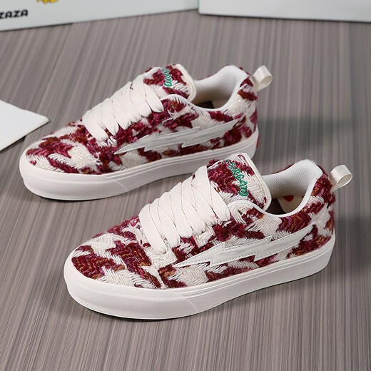 Lightning x Storm Picasso Paintings Créé conjointement par Lightning Men and Women's Shoes Revenge Storm Little Fragrance Pain Chaussures Saisir Couple Skateboard Chaussures D6227 Cherry Red 42