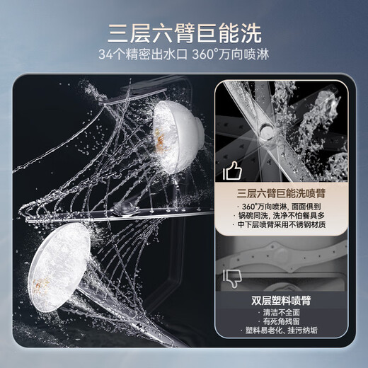 VATTI 15 sets of large-capacity built-in dishwasher iQ12, super water-effective UV sterilization, three-layer double steel spray arm layered washing, double hot air drying