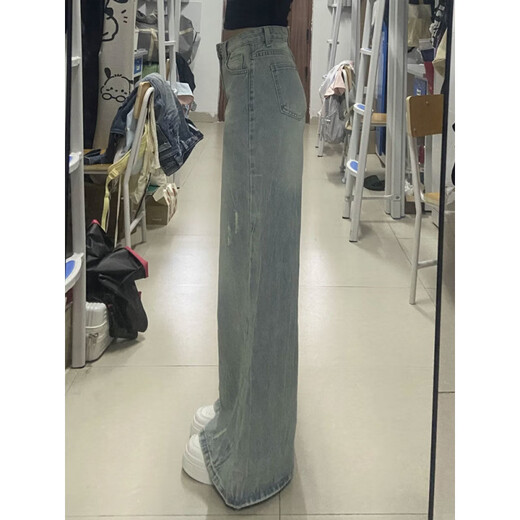 Idiom reduziert die amerikanischen Retro-Jeans mit breitem Bein für Frauen 2025 Frühling und Herbst neue losen, schmale, lässige lockere Hosen Blaues kleines Modell M Empfohlen 90-100jin [Jin entspricht 0,5 kg]