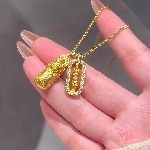 Li Biao inherited gold-coated silver new Chinese style Pixiu Vajra Pendant Wei Xue's same style moissanite diamond and magic pestle stacked clavicle chain Pixiu Vajra Pendant gold approx. 0.4 free zodiac sign