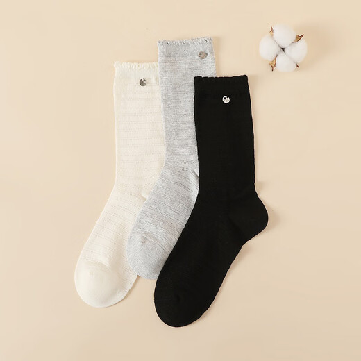 
Fenten Socks Women's Xinjiang Cotton 2025 New 3-pair stockings Solid color versatile ladies ins air breathable skin-friendly cotton socks Black/white/flower gray 3 pairs All sizes