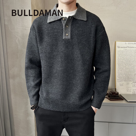 BULLDAMAN old money style sweater men's 2025 new Henry collar sweater autumn and winter trend D9018TP99 carbon gray XL