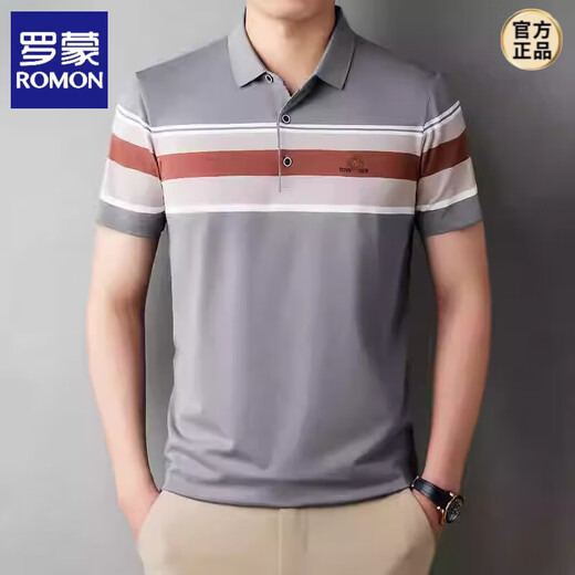 Romon Ice Seide Kurzärärmelte T-Shirt Herren Revers 2025 Sommer Dünner eisgefütterung atmungsaktiv gestreift mit mittlerem Alter lous Polo-Hemd Pink MZL653 m 165