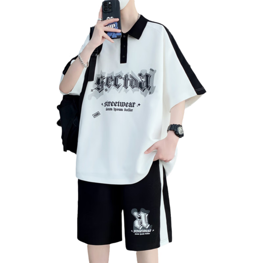 PEI Shiyan Teenager kurzärmelig T-Shirt Boy 12-15 Jahre alte Schüler der Junior High School Hälfte Ärmeln Big Children Handsome Trendy Summer Sports Anzug 6629 Weißer Anzug M 80-100jin [Jin entspricht 0,5 kg]