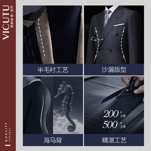 Vicutu Tendencia de los hombres [Little Blue West] Traje de lana Traje de boda Traje de boda VRS88112505 Negro 170B