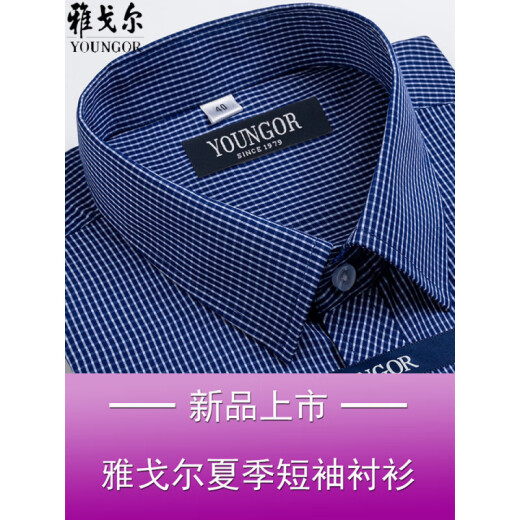 CEO雅戈尔男士短袖衬衫夏季棉免烫中年休闲商务职业正装格子衬衣服 短袖DX6629 43