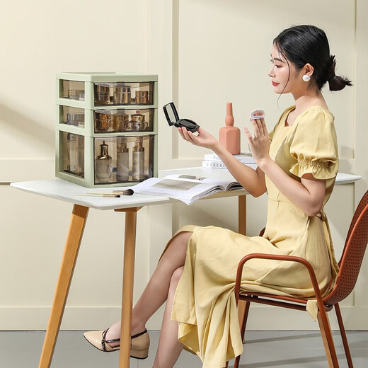 星优化妆品收纳柜抽屉式多层置物架落地桌面护肤品收纳盒桌下整理柜子 卡其色升级款六层 人气款