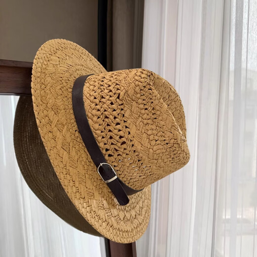 Woodpecker Retro Panama Straw Hat Hollow Braided Flat Brim New Sun Protection Shade Shallow Top Jazz Hat Fashionable and Versatile Top Hat French Panama - Off-White One Size (56-58cm)