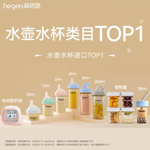 HEGEN海格恩新生婴儿奶瓶防胀气儿童直饮吸管杯6个月以上宝宝水杯礼盒 花卉亲子成长礼盒