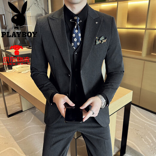 Playboy Hochzeitsanzug Anzug Männer gutaussehende High-End-Bräutigam-Kleid-Wachskragen großer Business Casual Anzug Jacke Schwarze Drei-teilige Sets (95jin [Jin gleich 0,5 kg]))