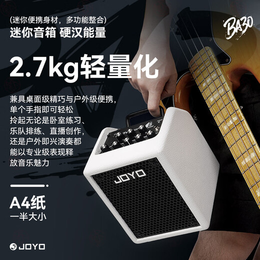 JOYO Electric Bass Speaker BA-30 Portable Electric Bass Speaker OTG Live Recording Bluetooth Play and Sing Bass Speaker SF BA-30 White + Monitoring Headphones Black