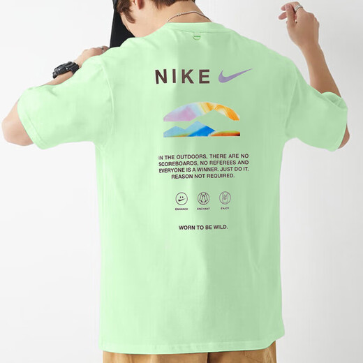 耐克（NIKE）短袖T恤男士2025夏季新款运动服潮流印花圆领半袖衫休闲上衣 纯棉HF6172-376绿色 120 M /170/推荐-130斤