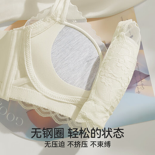 Oudifen underwear for women with small breasts, push-up, rim-less bra, hyaluronic acid nourishing hole cup, side-closed sexy lace bra