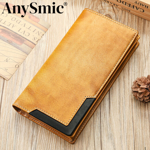 Anysmic High-End Light Luxury Brand-Tasche Herrenbeutel High-End Retro Herren Brieftasche vielseitiges Cowhide Langes Lederkarten Brieftasche Brieftasche schwarz 19.5*10