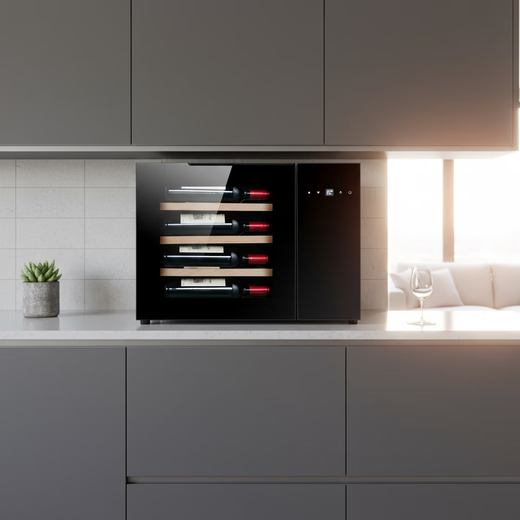 Senling cigar cabinet small ultra-thin 38 cm independent embedded constant temperature and humidity eggplant mini humidor cedar wood shelf sideboard red wine cabinet red wine cabinet-beech wood shelf-16 bottles 40L