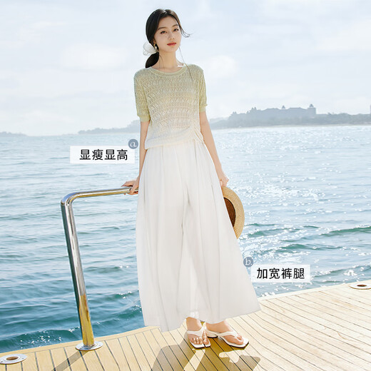 香影薄款裙裤女2025夏装新款梨形高腰垂坠感大裤脚宽松阔腿裤长裤 紫色 L 165/88A/110-125斤