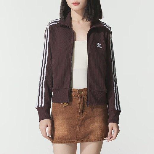 
Adidas jacket Clover women's clothing 2025 autumn new retro sportswear trendy and fashionable breathable stand collar jacket dark gray brown XS (155-160cm/90-95Jin[Jin equals 0.5 kg])