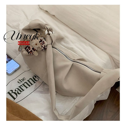 
XBREAK retro fashion dumpling bag 2025 new bag commuter large capacity high-end casual one-shoulder crossbody bag khaki ribbon pendant